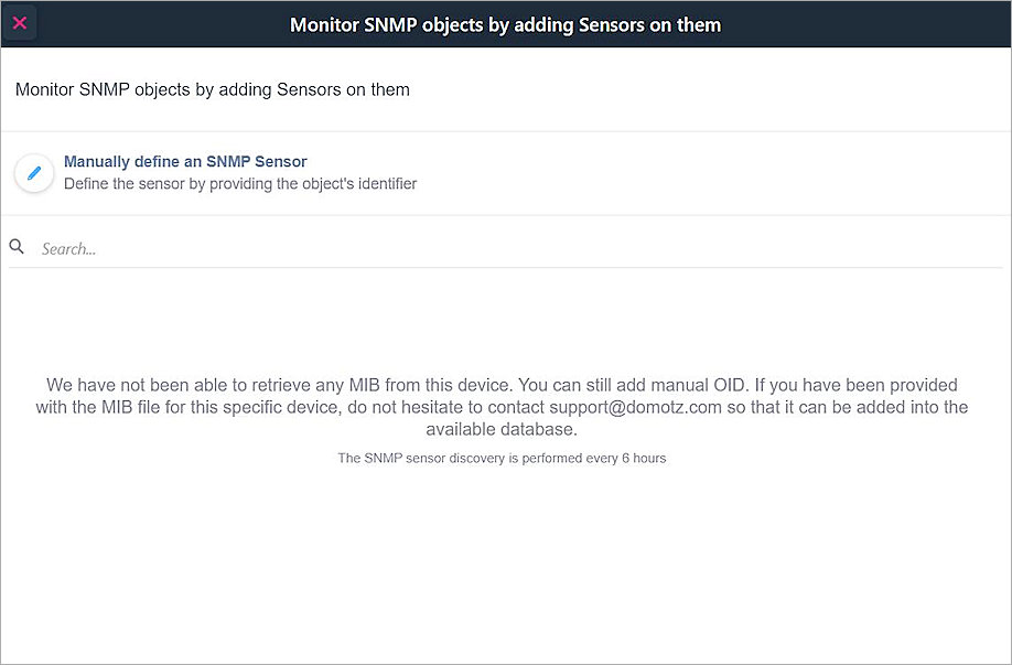 Screen shot of the Manually define an SNMP Sensor